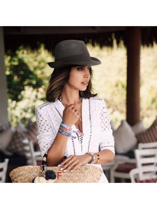 Stylish Women\'s Straw Sun Hat - Short Brim Panama Fedora, Roll-Up Beach Cap, UPF main image 5